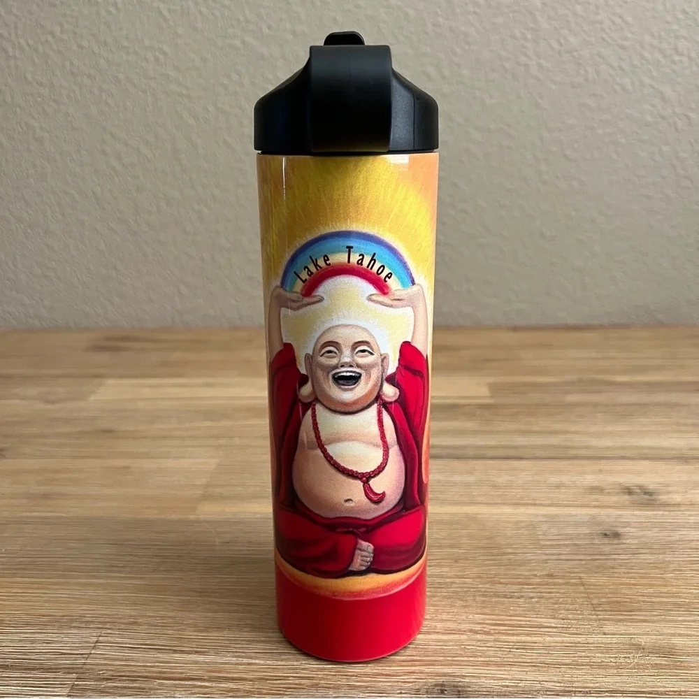 Lake Tahoe Laughing Buddha Travel Tumbler Souvenir – Colorful Design, 16 oz - Picture 5 of 9